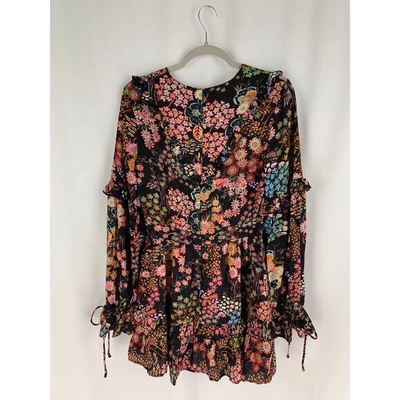 Ted Baker Hendria Ruffle-Trim Mini Dress Womens Size 4 Ted Size 1 Black Floral - Picture 13 of 14